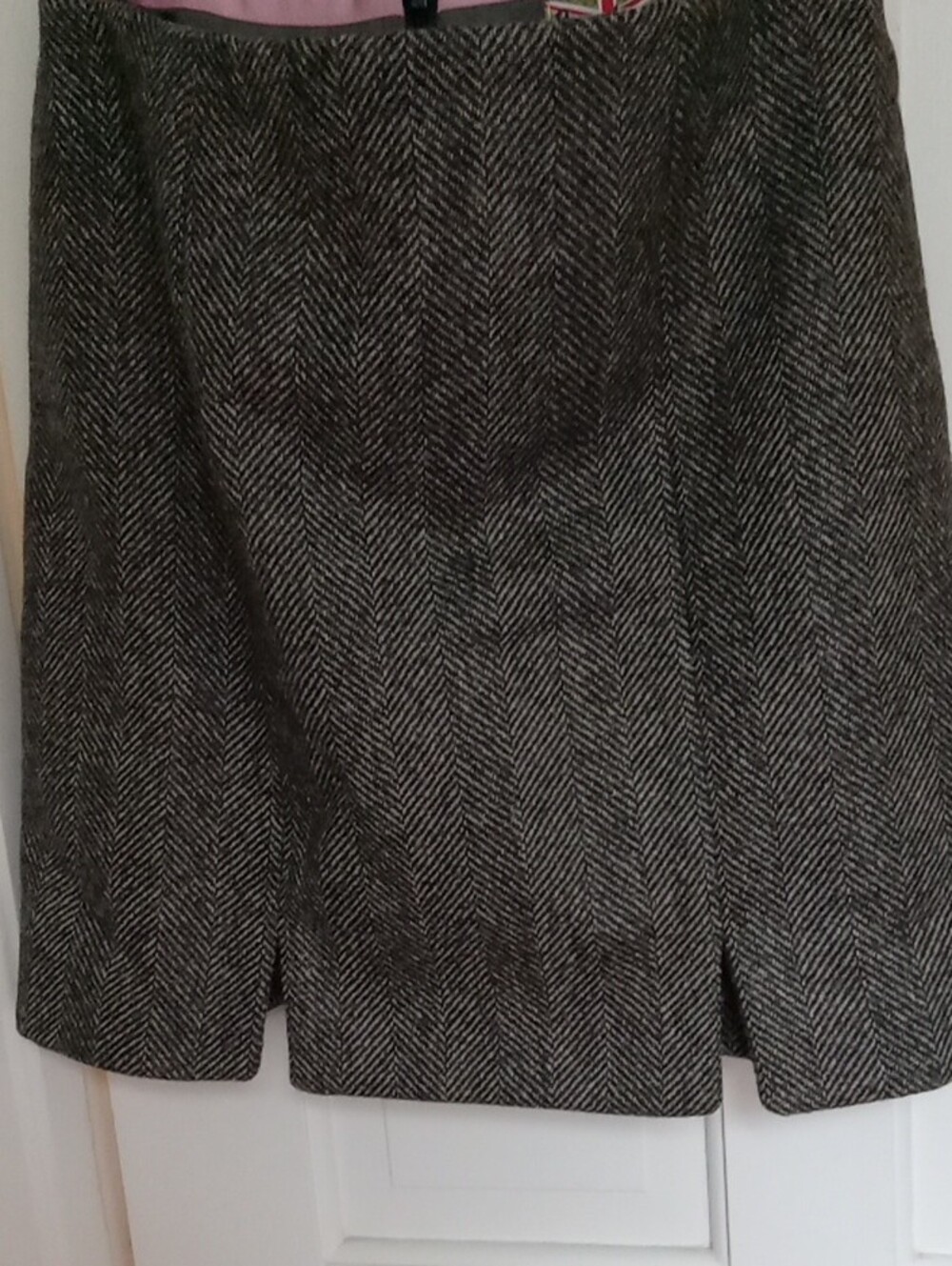 Boden British Tweed by Moon Herringbone Mini Skirt Brown Grey Wool 6P Petite